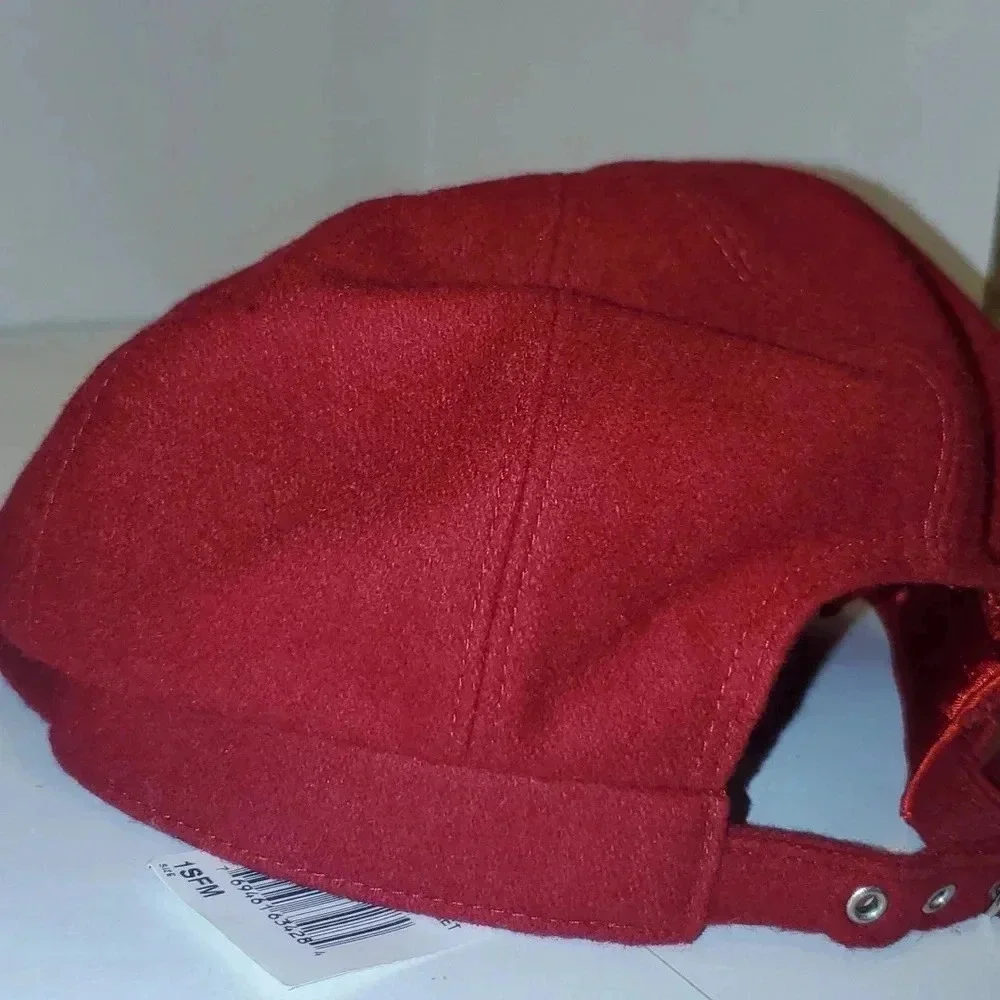 BETMAR RED WOOL ADJUSTABLE CAP BERET WITH FLOWER NWT